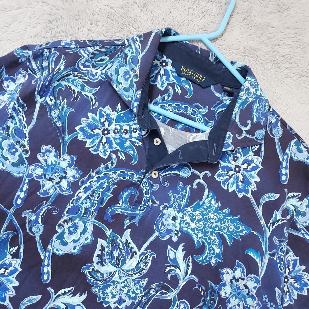 Polo Ralph Lauren Shirt Mens Extra Large Floral Paisley Golf Cotton Blue Loud XL